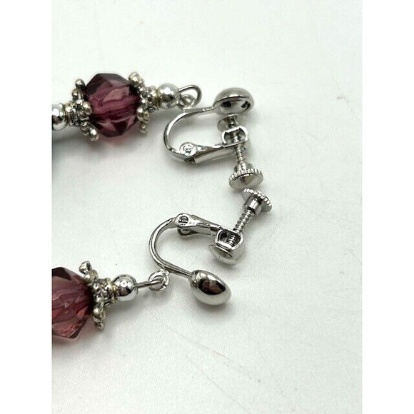 Vintage Grape Purple Glass Beaded Necklace & Drop Earrings Set - Picture 9 of 12